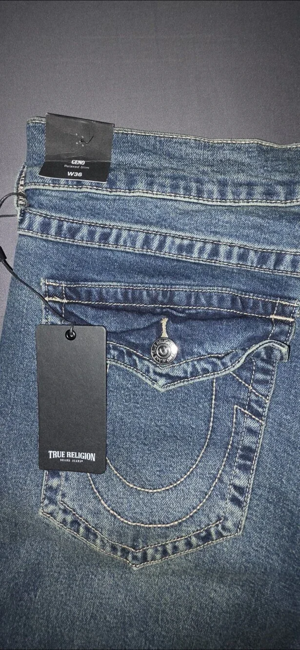 True Religion Men's Geno Slim Fit Straight Jeans Size 36x32 Sku 162 NWT